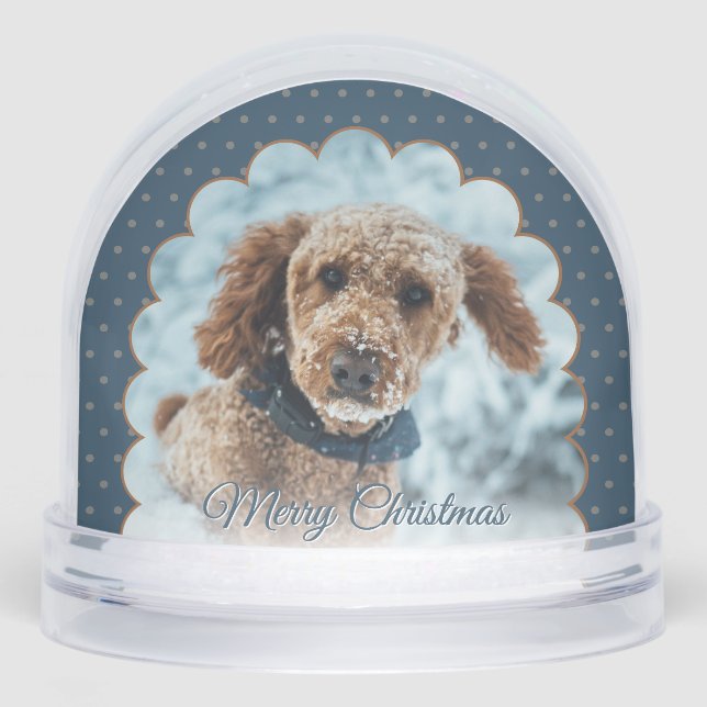 Cute Blue Frame Dog Photo Snow Globe (Front)