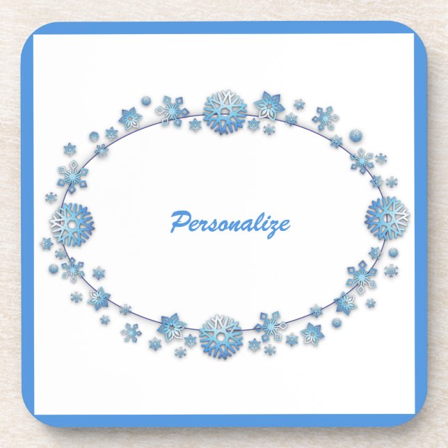 Cute Blue Frame Girly Personalised Coaster (Front)