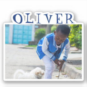 Cute Blue Frame Name and Photo Kids Sticker