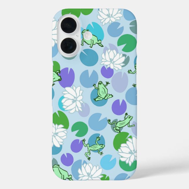 Cute blue frog art with waterlilies girly Case-Mate iPhone case (Back)