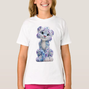 Cute Blue Galaxy Snow Leopard Cub Kids T-Shirt