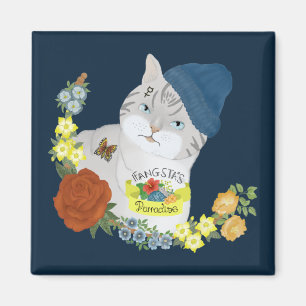 Cute Blue Gangster Kitty Cat Cartoon Illustration Magnet