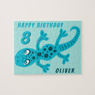 Cute Blue Gecko Lizard Kids Birthday Jigsaw Puzzle