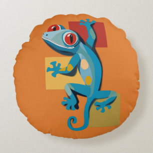Cute Blue Gecko Reptile Lovers Round Cushion