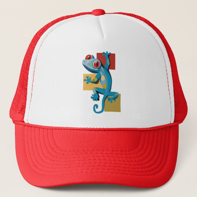 Cute Blue Gecko Reptile Lovers Trucker Hat (Front)