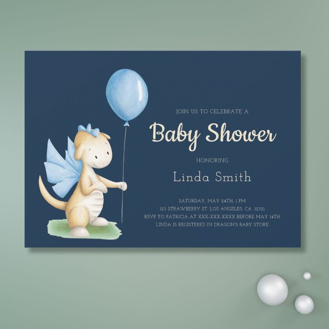 Cute Blue Gender Neutral Dragon Baby Shower Invitation (Creator Uploaded)