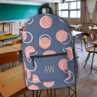 Cute Blue Geometric Circles Monogram Initials Printed Backpack
