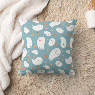 Cute Blue Ghost and Pumpkin Cushion