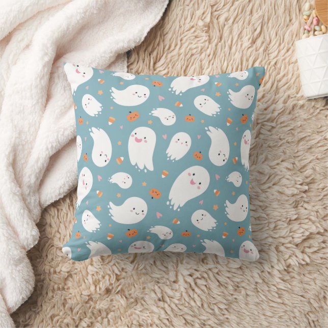 Cute Blue Ghost and Pumpkin  Cushion (Blanket)