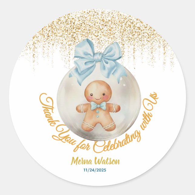 Cute blue Gingerbread   boy Bauble Christmas  Classic Round Sticker (Front)