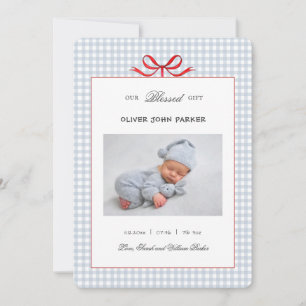 Cute Blue gingham baby boy Holiday Birth  Announcement