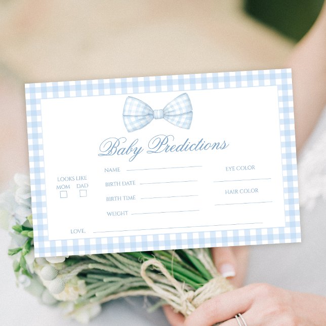 Cute Blue Gingham Bow Baby Predictions Stationery (Creator Uploaded)