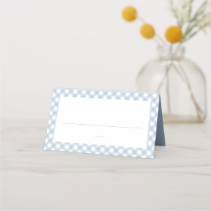 Cute blue gingham check simple boy baby shower place card