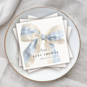 Cute Blue Gingham Checks Bow Baby Shower Napkin