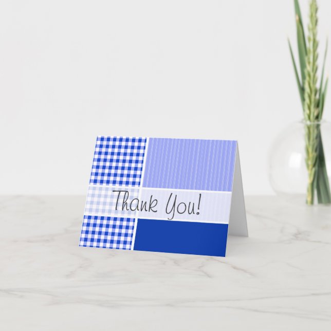 Cute Blue Gingham; Chequered Thank You Card (Front)