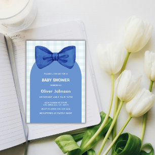 Cute Blue Gingham Plaid Arch Bow Boy Baby Shower  Invitation