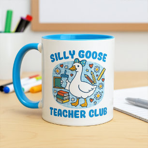 Cute Blue Gingham Silly Goose Teacher Club Mug