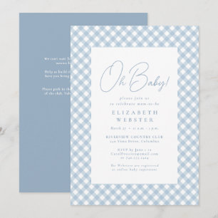 Cute blue gingham simple baby shower invitation