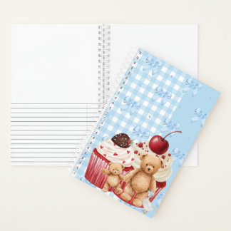 Cute Blue Gingham Teddy Bear & Ribbon Notebook