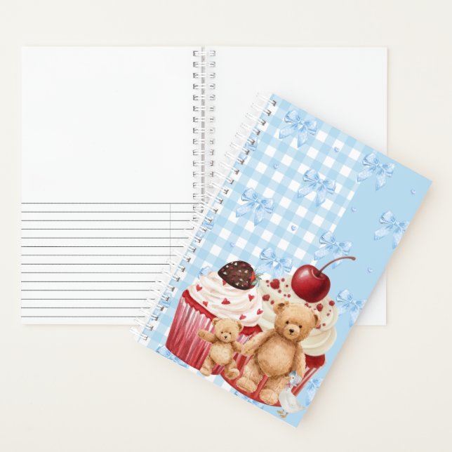 Cute Blue Gingham Teddy Bear & Ribbon  Notebook (Inside)