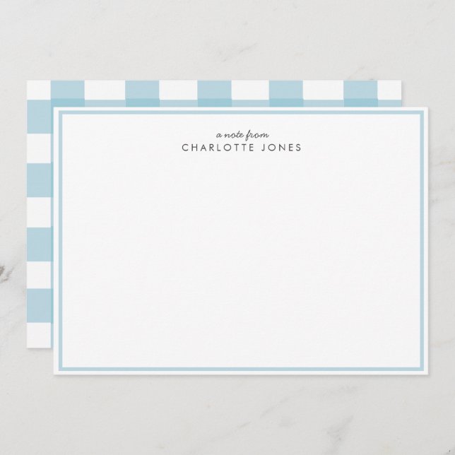 Cute Blue Gingham Vichy Check Pattern Stationery Card (Front/Back)