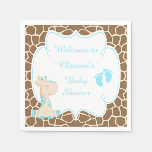 Cute Blue Giraffe Baby Shower Napkin