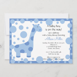 Cute Blue Giraffe Boy Baby Shower Invitation