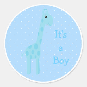 Cute Blue Giraffe Its A Boy New Baby Classic Round Sticker