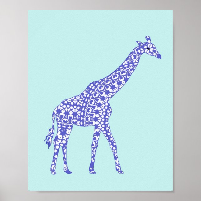 Cute Blue Giraffe Kids Poster (Front)