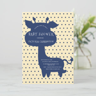 Cute Blue Giraffe Polkadot Yellow Baby Shower  Invitation