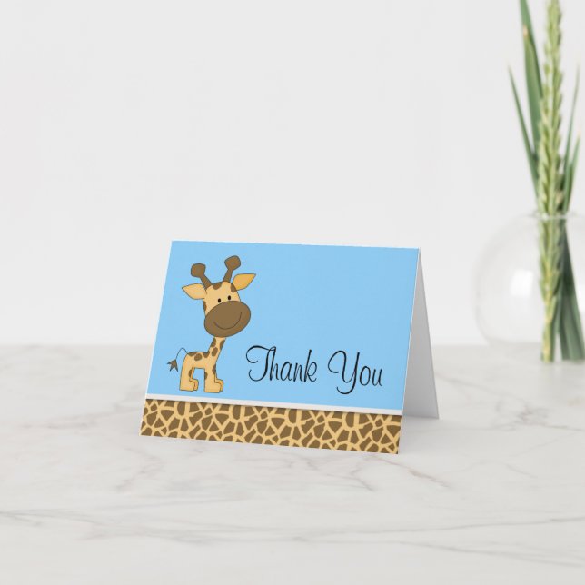 Cute Blue Giraffe Thank You Card (Front)