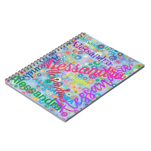 Cute Blue Girly Fun Flowers Any Name Collage  Notebook (Left Side)