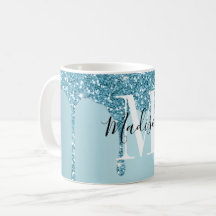 Cute blue  glitter  monogram coffee mug