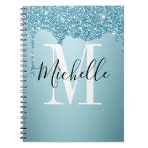Cute blue glitter  monogram Notebook