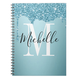 Cute blue glitter  monogram Notebook