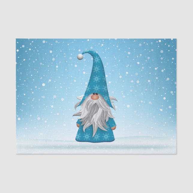 Cute Blue Gnome On Snow Tissue Paper (Front)