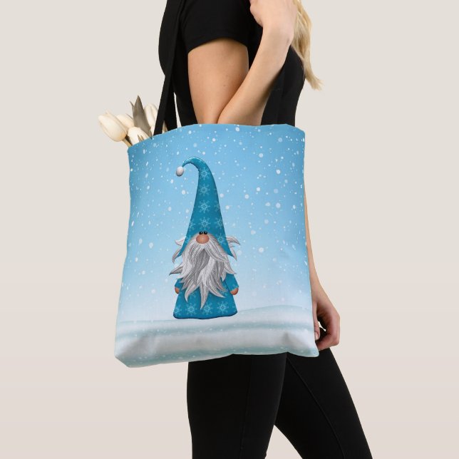 Cute Blue Gnome  Tote Bag (Close Up)