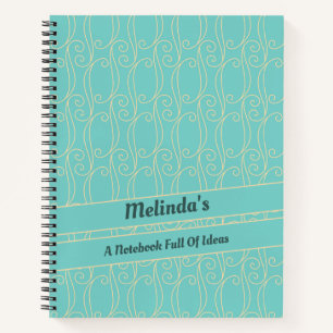 Cute Blue & Gold Fancy Patterned Personalised Notebook