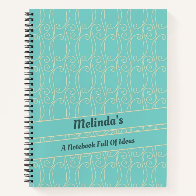 Cute Blue & Gold Fancy Patterned Personalised Notebook (Front)