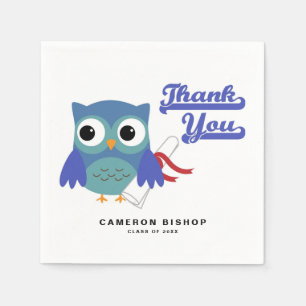 Cute Blue Graduate Owl with Diploma Graduation Napkin