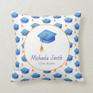 Cute Blue Graduation Cap Personalised Graduation Cushion
