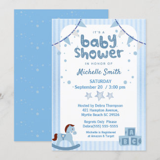 Cute Blue Graphic Boys Toys Baby Shower Invitation