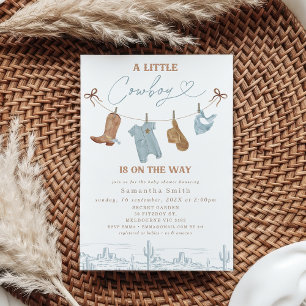 Cute Blue-gray Clothes Little Cowboy Baby Shower Invitation