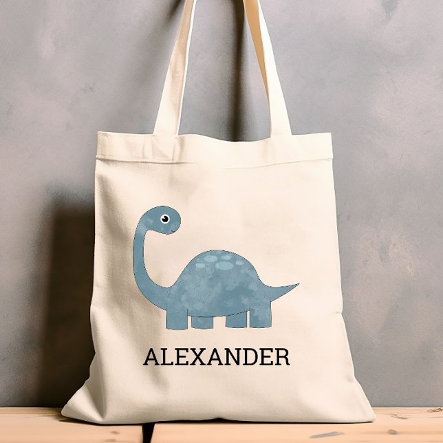 Cute Blue Gray Dinosaur Personalized Tote Bag (Creator Uploaded)