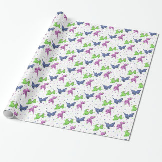 Cute blue, green and pink dragons wrapping paper