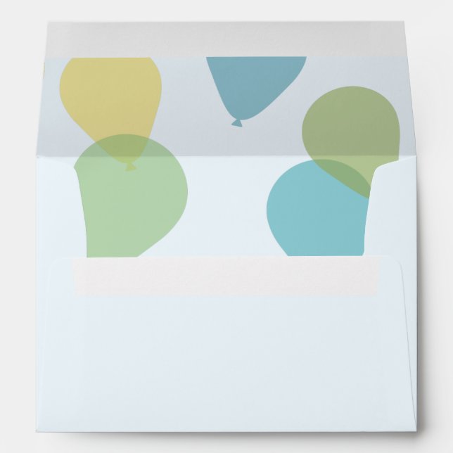 Cute Blue Green Birthday Party Balloons Envelope (Back (Bottom))