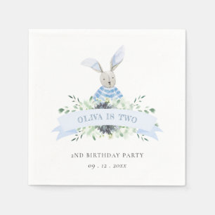 Cute Blue Green Bunny Foliage Any Age Birthday Napkin