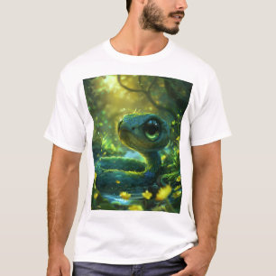 Cute Blue Green Chibi Snake T-Shirt - Cartoon Styl