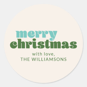 Cute Blue Green Custom Festive Simple Christmas Classic Round Sticker