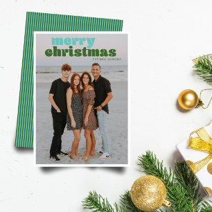 Cute Blue Green Custom Photo Overlay Christmas  Holiday Card